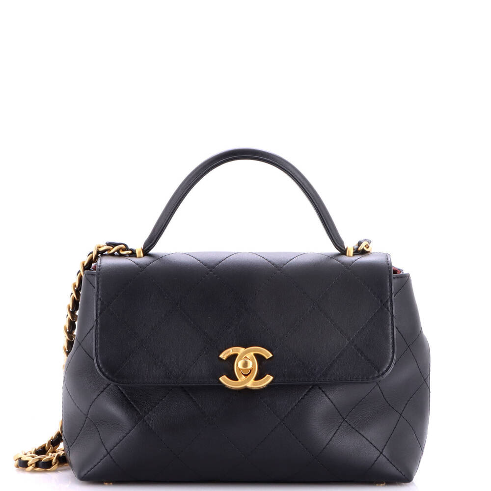 Chanel Large CC Top Handle Flap Bag Quilted Calfskin
